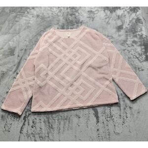 Dylan Sweater Womens L Pale Pink Faux Fur Geometric Pattern Textured Pullover